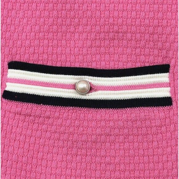 Talbots Tipped Cardigan Sweater Womens S Faux Pearl Buttons Career Pink Black - Picture 5 of 15